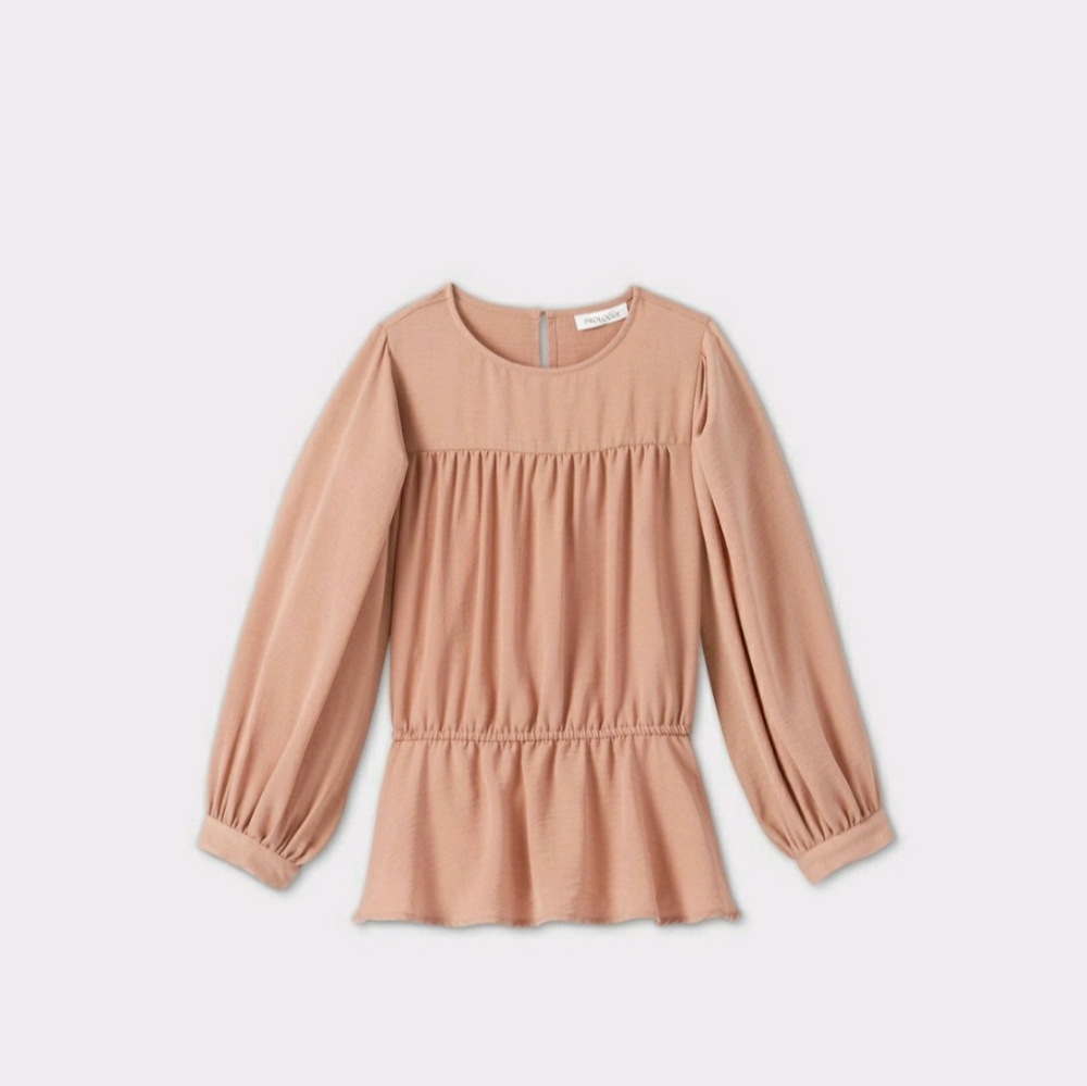 Women's Bishop Long Sleeve Shirred Waist Top